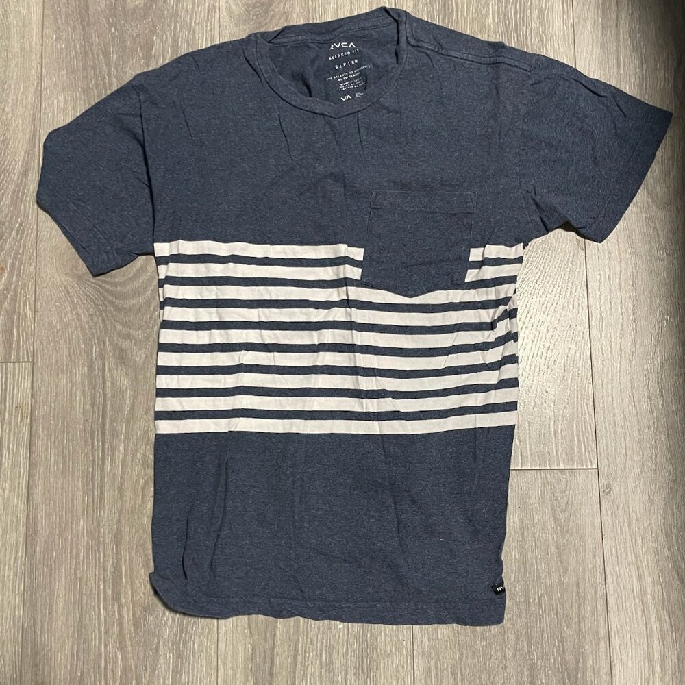 Blue RVCA T-shirt with white stripes